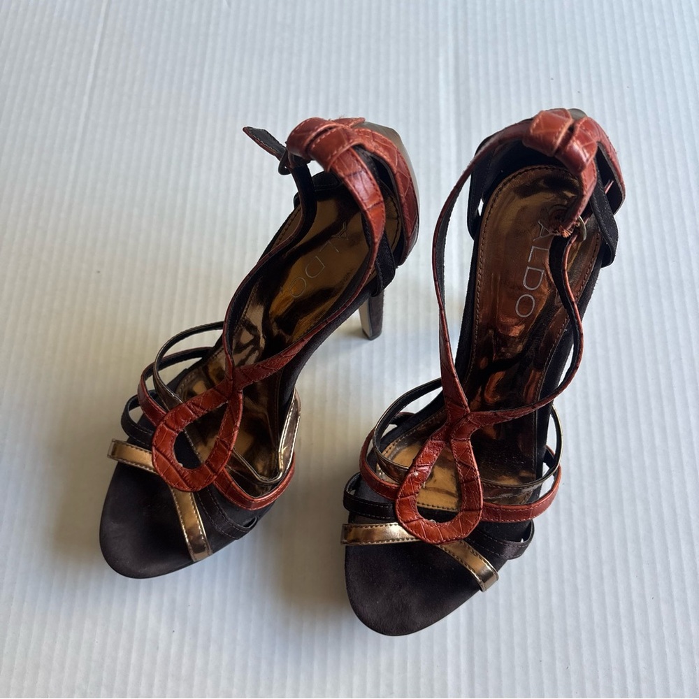 ALDO Red Brown and Gold Strappy High Heel Sandals